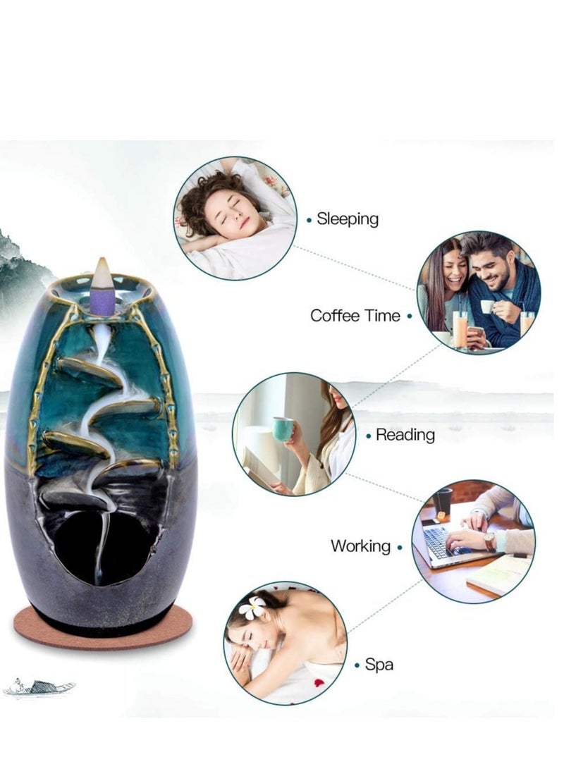 general Ceramic Backflow Incense Holder and Burner Waterfall with 120 Backflow Incense Cones + 30 Incense Stick Aromatherapy Ornament Home Decor - Image 3